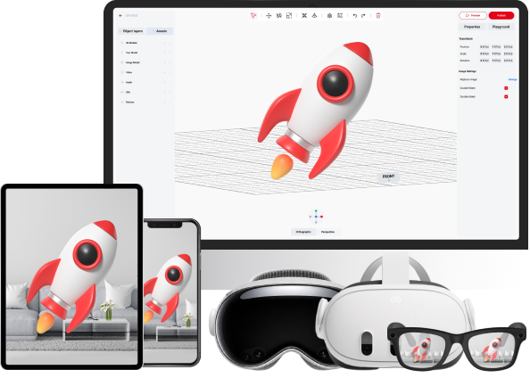 ARLOOPA Studio editor and AR experiences on a tablet, phone, XR glasses and headset